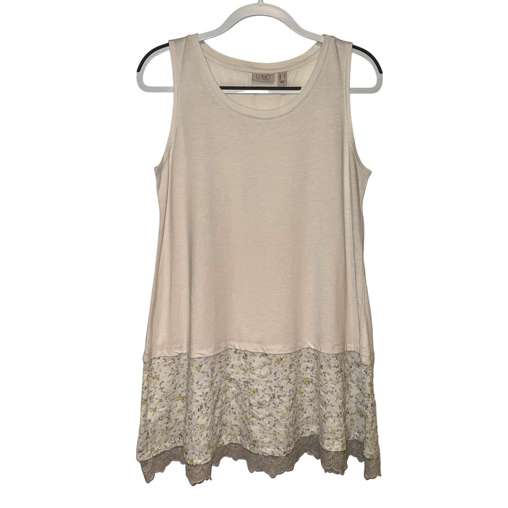 LOGO Lori Goldstein Cream Floral Lace‎ Minidress or Tunic Size M